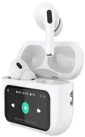 Bluetooth 5.4 Wireless Earphones with ANC, Color Touch Screen, Built-in Mic, White