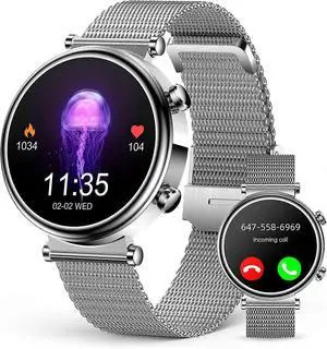 Ecocleanpath Women's Smart Watch with Call Function, 1.27" AMOLED, Heart Rate/Sleep Tracker, IP68 Waterproof, Silver