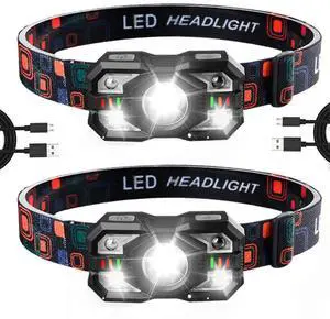 Ecocleanpath 2-Pack Rechargeable LED Headlamp, 1200 Lumen Waterproof Motion Sensor Headlight with White/Red Light Ecocleanpath 2-Pack Rechargeable LED Headlamp, 1200 Lumen Waterproof Motion Sensor Headlight with White/Red Light