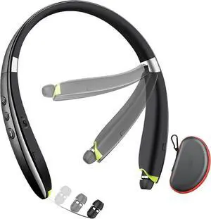 Retractable Neckband Bluetooth Headset, 16H Playtime, Noise-Canceling Mic, Stereo Sound for Sports & Office (Black) Retractable Neckband Bluetooth Headset, 16H Playtime, Noise-Canceling Mic, Stereo Sound for Sports & Office (Black)