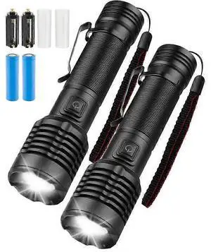 Ecocleanpath Rechargeable Tactical Flashlight 2-Pack, 3000 Lumen 5-Mode Zoomable LED, Waterproof Black