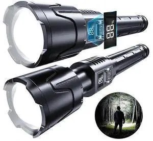 Ecocleanpath Rechargeable High Lumens Flashlight with LCD Display, 10000mAh Battery, Waterproof & Zoomable - Black
