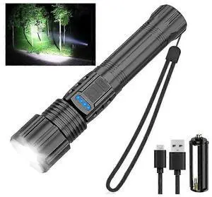 Ecocleanpath Super Bright 10000 Lumen Tactical Flashlight, Rechargeable LED with 5 Modes & Zoom, IPX6 Waterproof (Black)