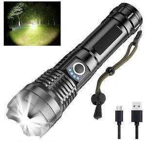 Ecocleanpath 10000 Lumen Tactical Flashlight, 5-Mode Zoomable & Waterproof, Black for Hiking & Emergencies