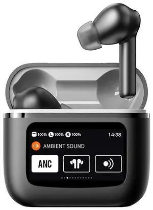 Bluetooth 5.3 Earbuds with LCD Touch Screen, ANC, 40H Playtime, IPX5 Waterproof (Black) Bluetooth 5.3 Earbuds with LCD Touch Screen, ANC, 40H Playtime, IPX5 Waterproof (Black)