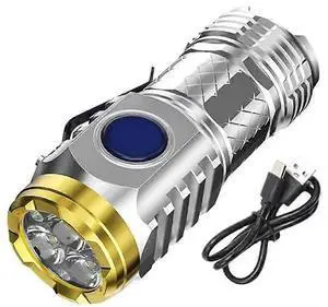 Ecocleanpath Three-Eyed Monster Mini Flashlight, Ultra Bright 3-LED Rechargeable Torch, 5 Modes & Waterproof (Silver) Ecocleanpath Three-Eyed Monster Mini Flashlight, Ultra Bright 3-LED Rechargeable Torch, 5 Modes & Waterproof (Silver)