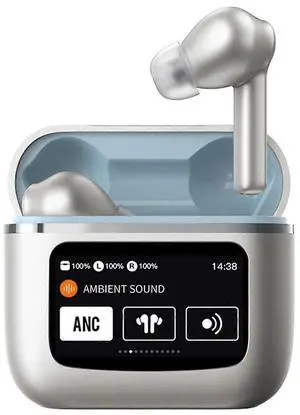 Bluetooth 5.3 Earbuds with LCD Touch Screen, ANC, 40H Playtime, IPX5 Waterproof (Silver) Bluetooth 5.3 Earbuds with LCD Touch Screen, ANC, 40H Playtime, IPX5 Waterproof (Silver)