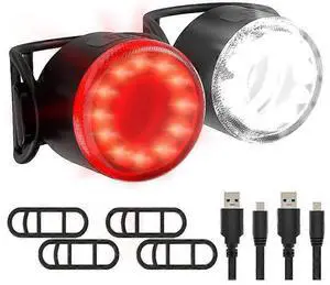 EcocleanpathUSB Rechargeable LED Bike Light Set - 6 Modes, IPX5 Waterproof, Front & Rear Bicycle Lights (Black) EcocleanpathUSB Rechargeable LED Bike Light Set - 6 Modes, IPX5 Waterproof, Front & Rear Bicycle Lights (Black)