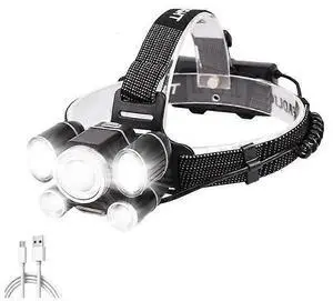 Ecocleanpath XP50.2 USB Rechargeable Headlamp - 6 LED Zoom Headlight, IPX5 Waterproof, Cycling & Hiking (Black)