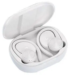 White Wireless Earhook Bluetooth Headset with Built-in Mic, Noise Cancelling for iPhone/Android