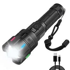 Ecocleanpath 3000 Lumen LED Rechargeable Flashlight, USB-C Tactical Flash Light with 5 Modes & Power Bank