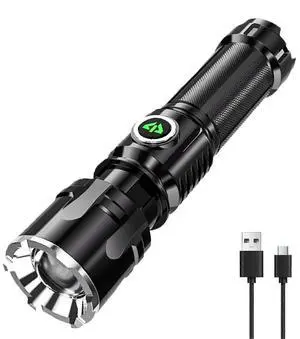 Ecocleanpath Super Bright LED Flashlight, 3 Modes Zoomable Beam, USB Rechargeable for Camping & Emergencies