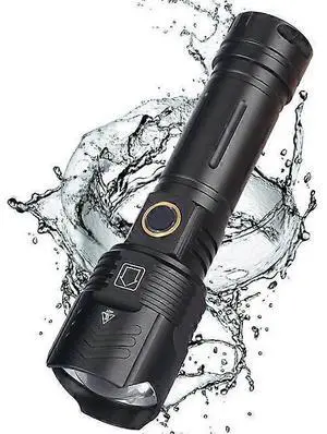 Ecocleanpath 10000 Lumens Rechargeable Tactical Flashlight, 5 Modes Zoomable LED Torch, IPX5 Waterproof, Black Ecocleanpath 10000 Lumens Rechargeable Tactical Flashlight, 5 Modes Zoomable LED Torch, IPX5 Waterproof, Black