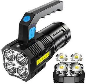 Ecocleanpath USB Rechargeable LED Tactical Flashlight, 4 Modes & Zoom, High Lumens with Sidelight, Black