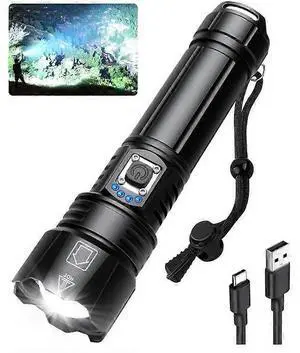 Ecocleanpath 990K Lumen LED Flashlight, 12H Runtime, 5 Modes, USB Rechargeable, Waterproof for Camping & Emergencies (Black)