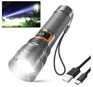 Ecocleanpath 10000L Rechargeable Tactical Flashlight, 1200m Beam, USB-C, 3 Modes, IPX6 Waterproof
