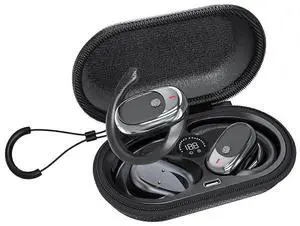 Bluetooth 5.3 Earhook Earbuds, 40H Playtime & Digital Display, Open-Ear Wireless (Black)