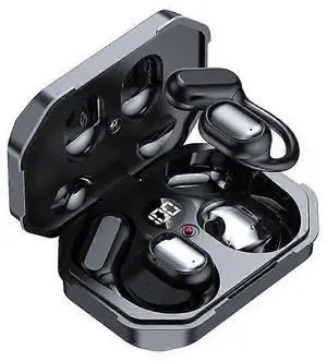 Bluetooth 5.3 Ear-Hook Earbuds, IPX7 Waterproof, 50H Playtime, LED Display, Noise Cancelling (Black)