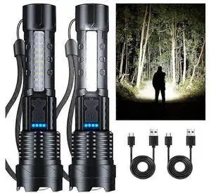 Ecocleanpath 2-Pack Rechargeable Flashlights, 2500 Lumens Super Bright, 7 Modes, IPX6 Waterproof, Zoomable (Black)