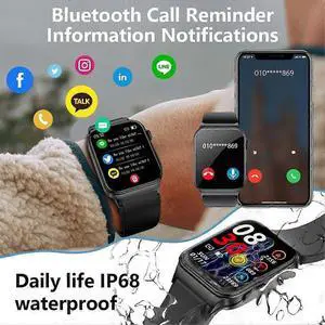 Ecocleanpath Smart Watch 1.83" Bluetooth Fitness Tracker, Heart Rate & Blood Oxygen Monitor, 100+ Sports Modes, IP68 Waterproof (Black)