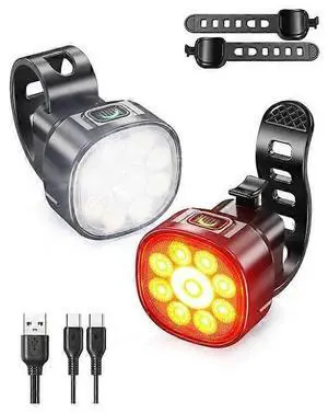 EcocleanpathRechargeable Type-C Bike Light Set, 900 Lumen Front & Rear, 6+4 Modes, IPX4 Waterproof, Black EcocleanpathRechargeable Type-C Bike Light Set, 900 Lumen Front & Rear, 6+4 Modes, IPX4 Waterproof, Black