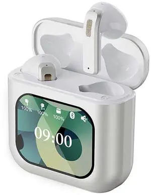 Bluetooth 5.2 Earbuds with 2.01" Touch Screen Case, 8G MP3 Storage & Noise Cancelling (White)