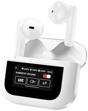 Wireless Bluetooth 5.4 Headset with Touch Screen, HIFI Stereo & Noise Cancellation, IPX5 Waterproof, White