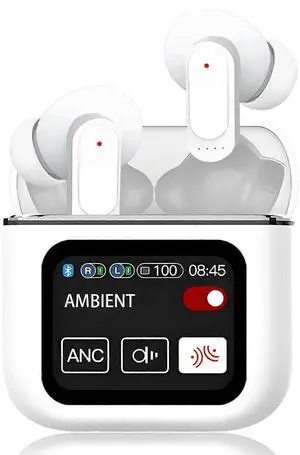 Wireless Earbuds with ANC Touch Screen, Bluetooth 5.4, IPX7 Waterproof, White - iOS/Android Compatible Wireless Earbuds with ANC Touch Screen, Bluetooth 5.4, IPX7 Waterproof, White - iOS/Android Compatible