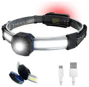 Ecocleanpath Rechargeable LED Headlamp, 10 Modes, 210° Wide Angle, IPX4 Waterproof, COB & Red Light (Black) Ecocleanpath Rechargeable LED Headlamp, 10 Modes, 210° Wide Angle, IPX4 Waterproof, COB & Red Light (Black)