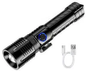 Ecocleanpath Super Bright 1650ft LED Tactical Flashlight, USB Rechargeable, 4 Modes, Zoomable & Waterproof for Camping (Black)