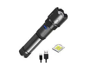 Ecocleanpath Super Bright 10000 Lumen Rechargeable LED Tactical Flashlight, USB Zoomable & IPX4 Water-Resistant (Black) Ecocleanpath Super Bright 10000 Lumen Rechargeable LED Tactical Flashlight, USB Zoomable & IPX4 Water-Resistant (Black)