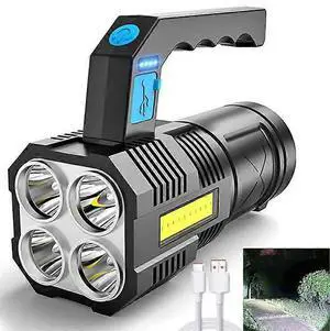 Ecocleanpath Rechargeable LED Flashlight, 500m Spotlight, 4 Modes, Waterproof Work Light, Black Ecocleanpath Rechargeable LED Flashlight, 500m Spotlight, 4 Modes, Waterproof Work Light, Black