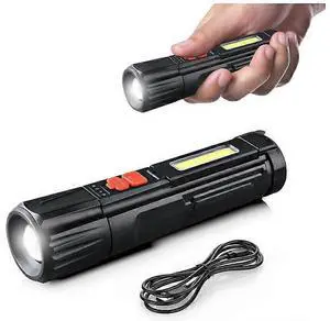 Ecocleanpath USB Rechargeable LED Flashlight - 5 Modes, Zoomable, COB Work Light, IPX4 Waterproof, Compact Black Ecocleanpath USB Rechargeable LED Flashlight - 5 Modes, Zoomable, COB Work Light, IPX4 Waterproof, Compact Black