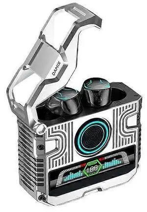 Punk TWS Wireless Earphones Bluetooth 5.3 with Digital Display, 8mm Drivers & Low Latency (Silver)