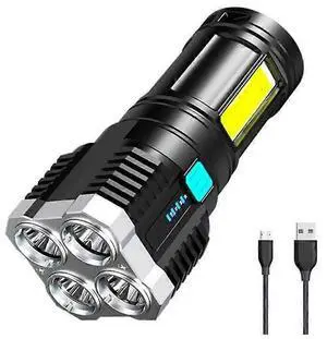 Ecocleanpath Super Bright 4000 Lumen LED Flashlight, 4 Modes & COB Sidelight, USB Rechargeable, Waterproof (Black)