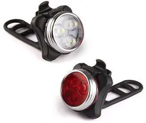 EcocleanpathUSB Rechargeable Bike Light Set, Super Bright Front & Back, Waterproof, 4 Modes, Black EcocleanpathUSB Rechargeable Bike Light Set, Super Bright Front & Back, Waterproof, 4 Modes, Black