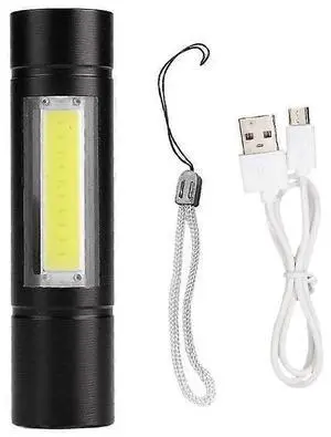 Ecocleanpath XPR+COB LED Flashlight, USB Rechargeable Torch for Outdoor Camping & Emergency (Black)
