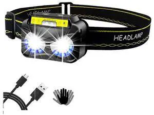 Ecocleanpath USB Rechargeable Headlamp with Motion Sensor, IPX5 Waterproof, Adjustable Headband - Black Ecocleanpath USB Rechargeable Headlamp with Motion Sensor, IPX5 Waterproof, Adjustable Headband - Black