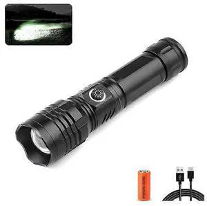 Ecocleanpath 10000 Lumens Rechargeable Tactical Flashlight, 5 Modes Zoomable Waterproof LED Torch (Black)