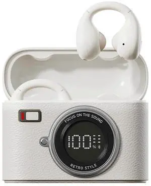 Open Ear Clip Headphones Bluetooth 5.4, 65H Playtime, 4HD Mics, LED Display, White Open Ear Clip Headphones Bluetooth 5.4, 65H Playtime, 4HD Mics, LED Display, White