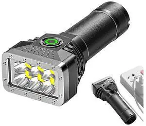 Ecocleanpath 6 LED Rechargeable Flashlight, 4 Modes High Lumens Waterproof with Power Display - Black