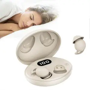 Beige Invisible Sleep Earbuds for Side Sleepers - Bluetooth 5.3, IPX6 Waterproof, Noise Blocking