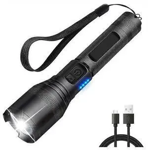 Ecocleanpath 6000 Lumen USB-C Rechargeable Flashlight, Super Bright Pocket Torch with Focus & SOS Modes (Black) Ecocleanpath 6000 Lumen USB-C Rechargeable Flashlight, Super Bright Pocket Torch with Focus & SOS Modes (Black)