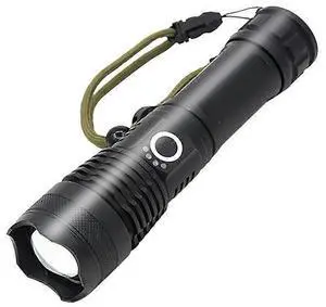 Ecocleanpath P50 Rechargeable Flashlight, XHP50 LED, USB Power Display, 18650 Battery, Black Aluminum Alloy