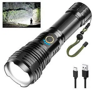 Ecocleanpath 100K Lumens Tactical Flashlight, Rechargeable Zoomable LED Flashlight, 5 Modes, IPX7 Waterproof, Black Ecocleanpath 100K Lumens Tactical Flashlight, Rechargeable Zoomable LED Flashlight, 5 Modes, IPX7 Waterproof, Black
