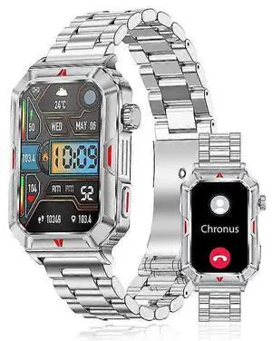 Ecocleanpath Smart Watch for Men 1.57'' Square Screen, Bluetooth Calls, 20-Day Battery, 107 Sports Modes, Silver