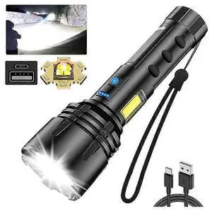 Ecocleanpath XHP70 Super Bright Flashlight, 12000 Lumen Rechargeable, 7 Modes & Zoom, COB Light, Black Ecocleanpath XHP70 Super Bright Flashlight, 12000 Lumen Rechargeable, 7 Modes & Zoom, COB Light, Black