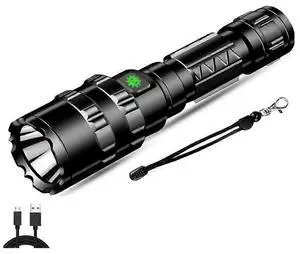 Ecocleanpath 8000LM USB Rechargeable LED Flashlight, Zoomable Aluminum Torch for Camping & Emergencies (Black)