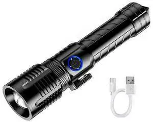 Ecocleanpath Rechargeable Tactical Flashlight, 1650ft Super Bright LED, 4 Modes, Zoomable, Waterproof, Power Bank (Black)