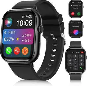 Ecocleanpath Smart Watch 2.01" Full Touch Screen, Heart Rate & Blood Oxygen Monitor, 100+ Sports Modes, Voice Assistant (Black)